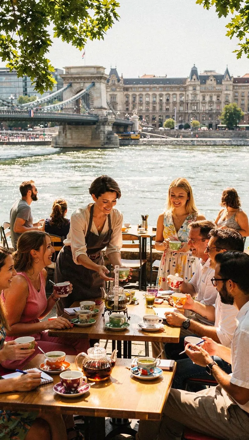 Zöld tea elkészítésének folyamata, vízforraló és teáskanál.