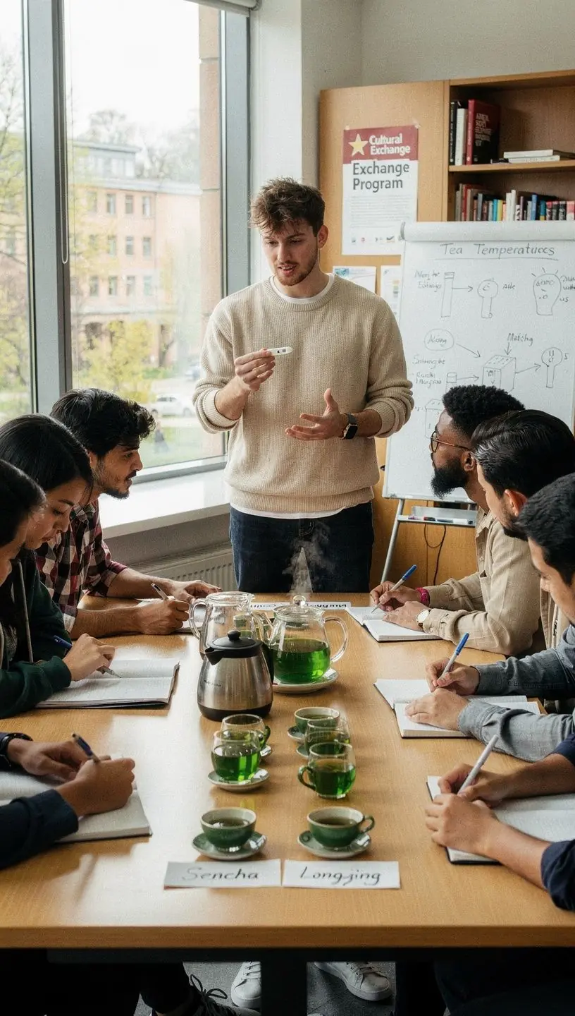 Forró zöld tea csésze, gőzölgő víz és aromás illat.