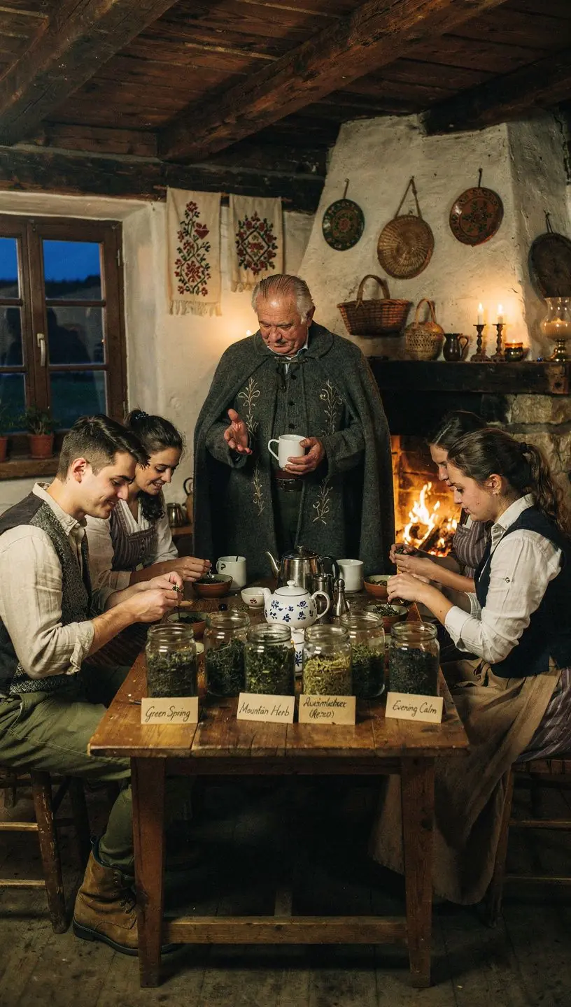 Teázás pillanata, barátok együtt élvezik a zöld teát.