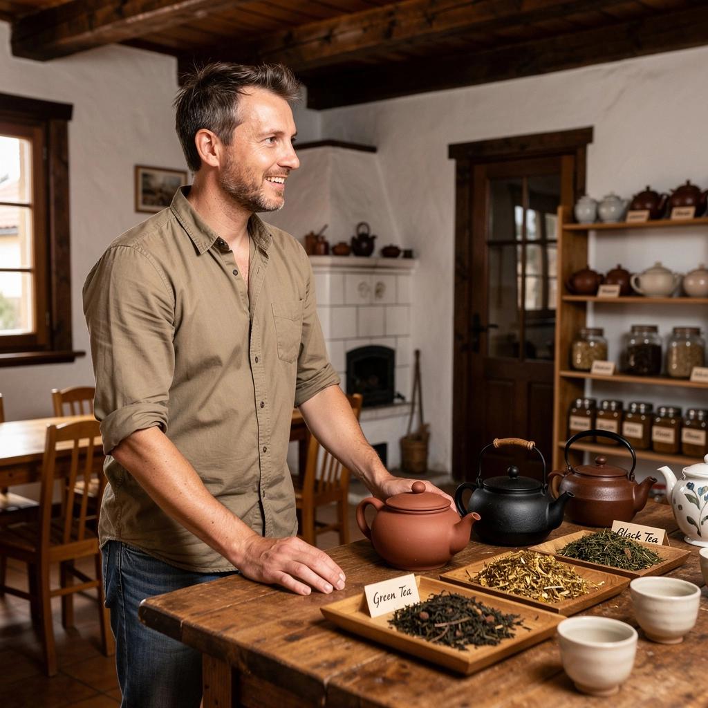 Zöld tea elkészítési folyamatának lépései, képekkel illusztrálva.